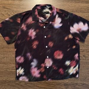 RAG & BONE Shirt Mens Black Floral Button Up Pixelated AVERY - Medium